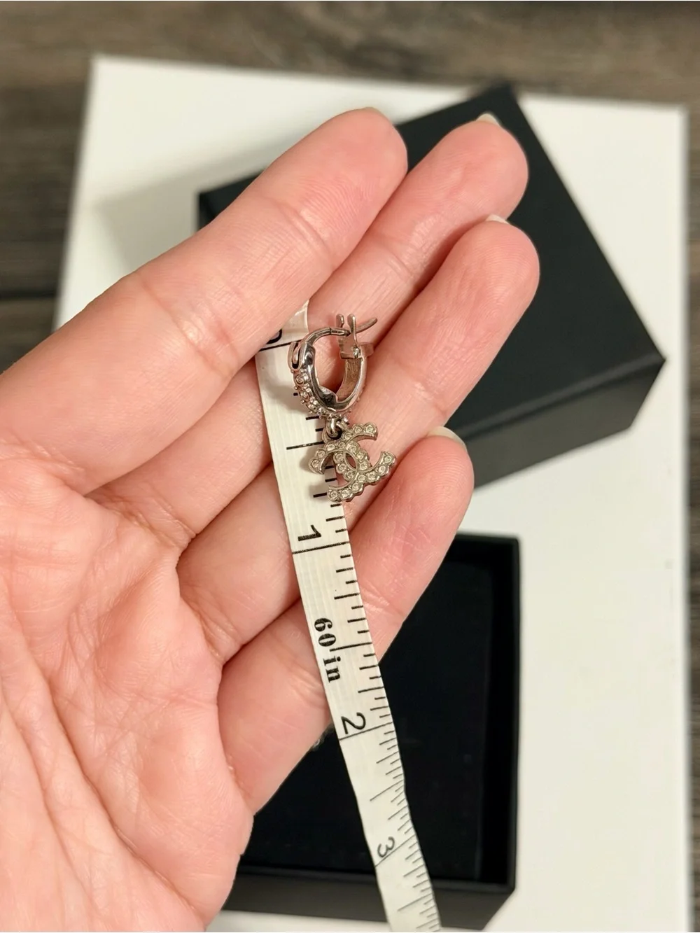 CHANEL Silver Crystal CC Dangle Earrings